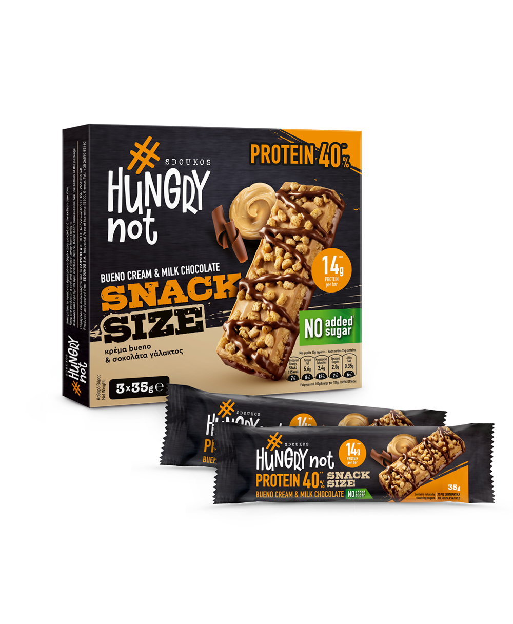HUNGRY NOT ΜΠΑΡΑ ΠΡΩΤΕΪΝΗΣ ΜΕ ΕΠΙΣΤΡΩΣΗ BUENO ΚΑΙ ΜΕΡΙΚΗ ΕΠΙΚΑΛΥΨΗ ΣΟΚΟΛΑΤΑΣ ΓΑΛΑΚΤΟΣ, με σάκχαρα και γλυκαντικά 3x35g