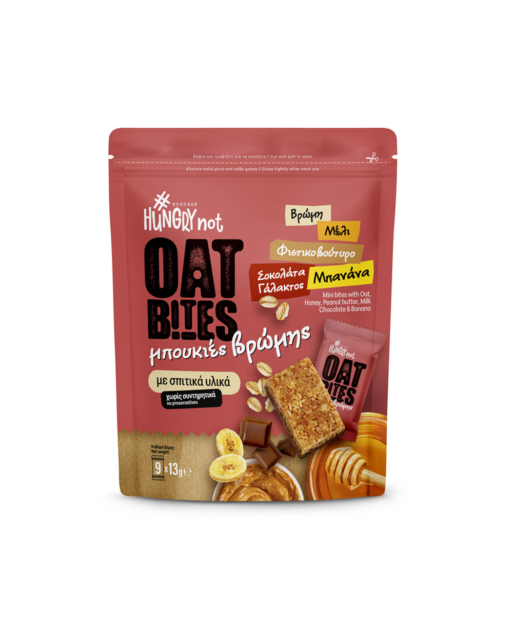 HUNGRY NOT OAT BITES with Peanut Butter, Honey, Milk Chocolate and Banana 9x13g 
